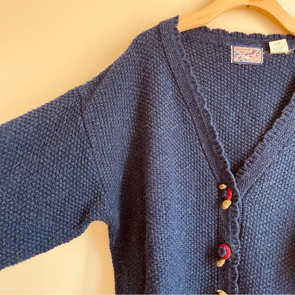 April Cornell Vintage Wool Cardigan Knit Sweater Blue Button Front sz L - Picture 4 of 11